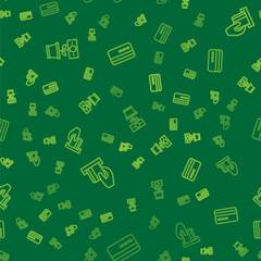 Set line Money plant in the pot, Credit card inserted and on seamless pattern. Vector