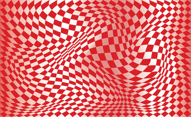 Checkered waves board. Abstract 3d black and white illusions. Pattern or background with wavy distortion effect
