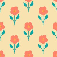 Seamless pattern pink flower flat simple childish hand drawn, wallpaper wrapping textile design