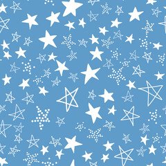 Seamless pattern, blue starry sky, simple vector design with star element