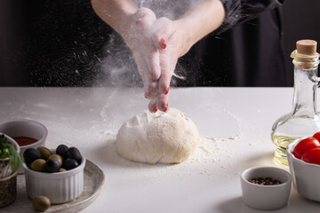 Woman making pizza, step by step instructions