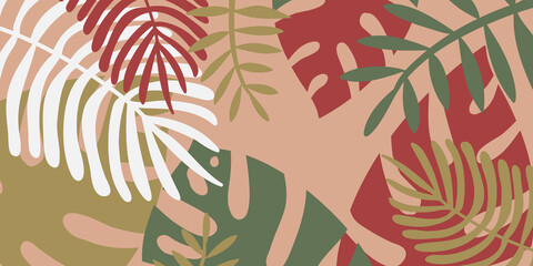 Tropical background, foliage palm monstera poster leaflet card