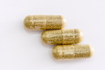 Andrographis paniculata pill capsule in green on white