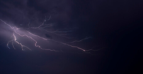 Lightning on stormy cloudy night. 