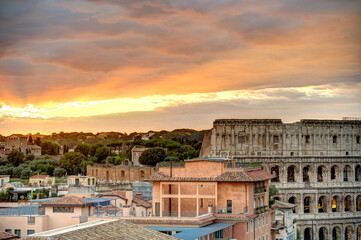 Rome cityscape at sunset, HDR Image