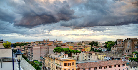 Rome cityscape at sunset, HDR Image