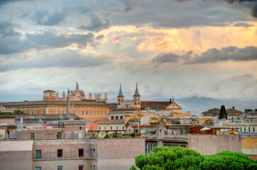 Rome cityscape at sunset, HDR Image