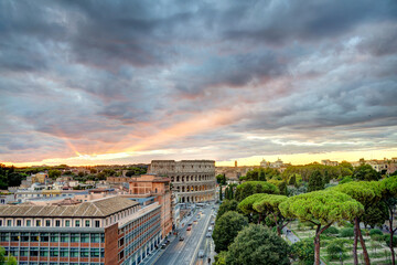 Rome cityscape at sunset, HDR Image