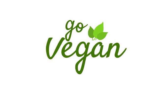 Animation of go vegan text in green with leaves logo, on white background