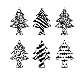 Christmas tree idea creative design. animal print, nature and abstract print. Merry christmas vector illustration.