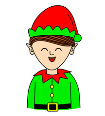 Smiling christmas elf. Santa's helper. Merry christmas vector design.