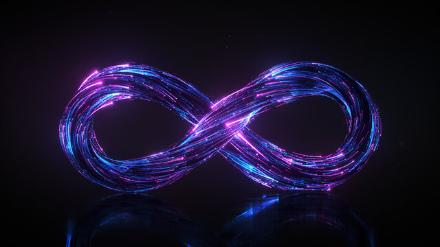 Neon infinity sign 3D render illustration