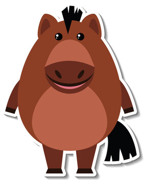 Chubby horse animal cartoon sticker