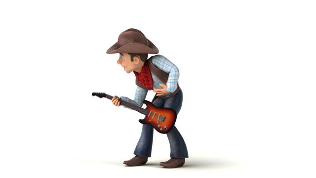 Fun 3D cartoon cowboy with a guitar