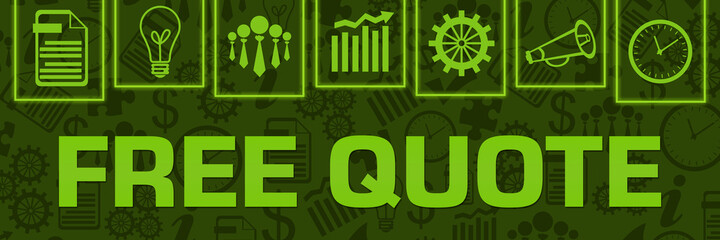 Free Quote Green Neon Business Symbols On Top Horizontal 