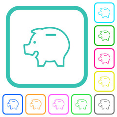 Left facing piggy bank outline vivid colored flat icons