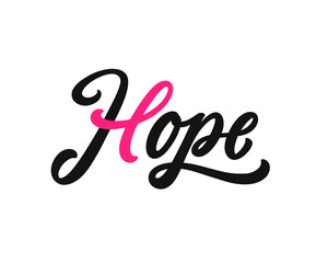 Hope handwriting lettering. Breast cancer survivor, inspiring quote. Pink ribbon symbol. Women health awareness. Healthcare slogan.