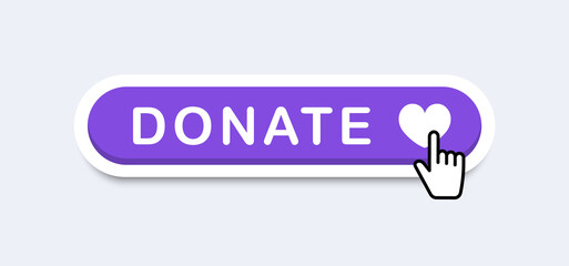 Donate button. Push button donate now. Button for charity and volunteering.