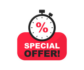 Fototapeta na wymiar Special offer banner. Super Sale promo sticker. Discount sale and timer. Vector illustration.