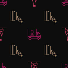 Set line Champagne bottle, Wine tasting, degustation and truck on seamless pattern. Vector