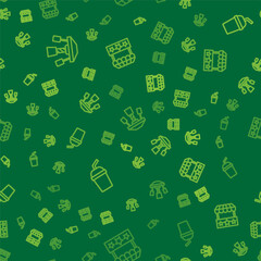 Set line Attraction carousel, Paper glass with water and Ticket box office on seamless pattern. Vector