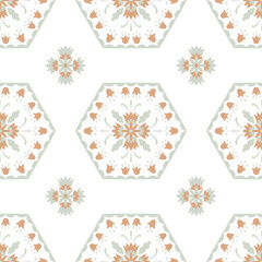 Geometric seamless pattern with floral elements. Vector background in pastel colors.