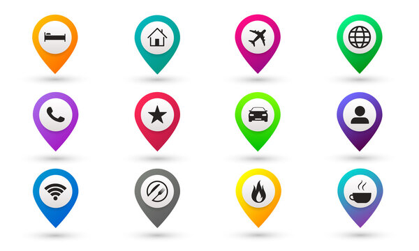 Travel map pointer icon. Set of GPS icons