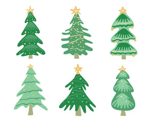 set of Christmas trees. hand drawn Vector isolated illustrations