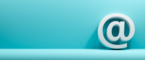 Email white sign on blue background copy space. 3d rendering.