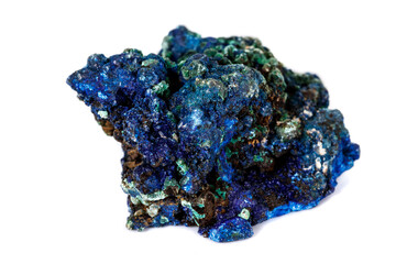 Macro mineral stone Malachite and Azurite against white background