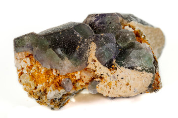 macro mineral fluorite stone on white background