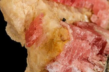 Macro stone cobalt calcite mineral on a black background