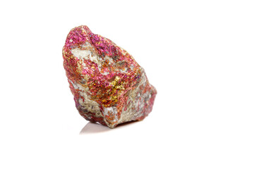 Macro mineral stone Chalcopyrite in the rock on a white background