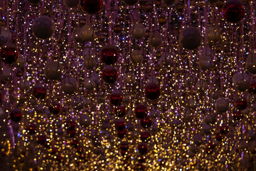 Christmas lights background defocus. Background with colorful bokeh.