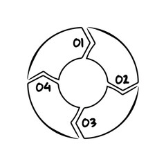 Hand drawn cycle diagram chart, 4 steps processes with numbers