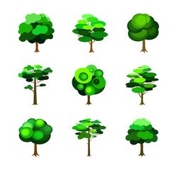 Set of trees on white background. Variety vector wood in flat style.