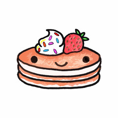 Cartoon pancakes with sweets on a white background
