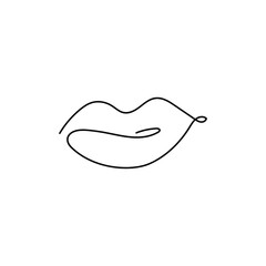 Lips illustration - one continuous line freehand drawing. Trendy elegant vector mono line illustration isolated on white background.