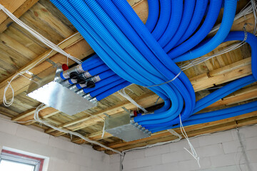 modern air ventilation system installation in the new building - obrazy, fototapety, plakaty