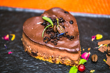 Delicious chocolate sweet dessert. Close up