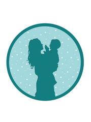 A silhouette of a mother with a child in her arms against a background of stars. Vector illustration.