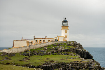 Cloudy day at Neist Point Lighthouse on the Isle of Skye, Scotland.
