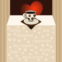 Coffee cups on napkin with heart background