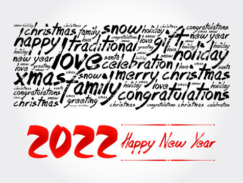 2022 year greeting word cloud collage, Happy New Year celebration greeting card