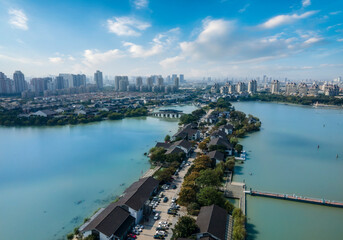 Aerial photography of Suzhou city garden scenery