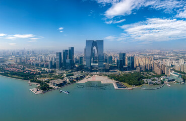 Naklejka premium Aerial view of Suzhou city, China