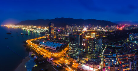 Fototapeta premium Aerial photography of Lianyungang city night view