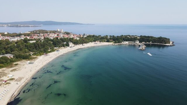 Amazing Aerial view of South Beach of town of Kiten, Burgas Region, Bulgaria 
