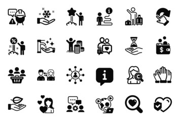 Vector Set of People icons related to Networking, Star and Washing hands icons. Leaf, Vote and Life insurance signs. Engineering team, Builder warning and Rotation gesture. Budget profit. Vector