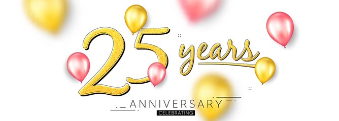 25 years anniversary. Happy birthday balloons background. Twenty five years celebration icon. Anniversary celebration banner. Jubilee party balloons background. Wedding or Birthday card. Vector